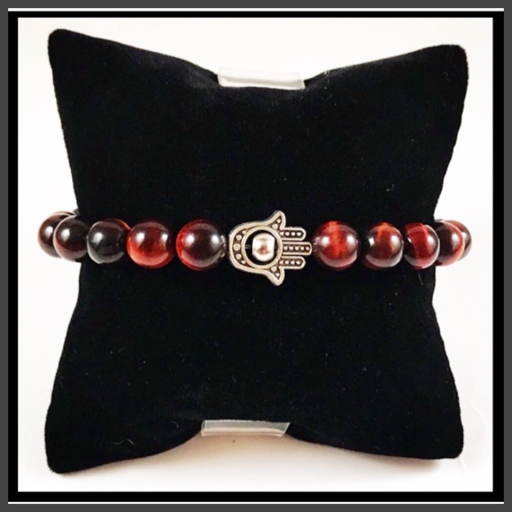 Men or women shinny red tiger eye hamsa bracelet - Picture 1 of 6